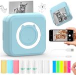 QYCHHJ Portable Pocket Printer for iPhone/Android/Tablet, Inkless Mini Thermal Printer with 8 Rolls Thermal Paper, Bluetooth Mini Sticker Printer for School Notes Scrapbook Supplies Memo Photo, Blue