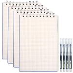 UIRIO 4 Pack Spiral Journal Grid Notebook, A5 5.5 x 8 Inch Top Coil Flip, Math Engineering Graph Paper, 160-Page 80-Sheet, Hard Cover Note Pads for School, Student, Work, Diary Composition (Squared)