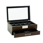 Decorebay Executive Wooden Watch Box Valet Box Sunglasses and Jewelry Box Storage Organizer - Brown (Sweetheart)