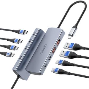 USB 3.2 Hub 10Gbps Gen2 with 5 USB C 3.2, 2 USB A 3.2, PD 100W Max, Thunderbolt 3 | 4 Hub 8-Ports for MacBook, iPad, iPhone 15/Pro/Max, Dell, HP, Samsung, PC, Flash Drive, Etc (Not Support Monitor)