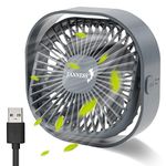 TANNESS Desk Fan - USB Desk Fan with 360° Rotation, 3 Speed Settings, Strong Airflow, Quiet Operation - Mini USB Fan, Portable for Bedroom, Home, Office - Turbo Fan Cooling - USB Fan - Grey Desk Fan