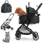 Kenyone 3-in-1 Pet Stroller for Small Medium Dogs Puppy Cat Stroller with Detachable Carrier & Pad Lightweight Foldable Aluminum Alloy Frame Dual No-Zip Entry(Black)