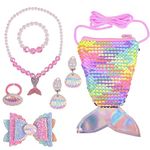 El Regalo 6-Piece Mermaid Princess Girls Kids Dress Up Jewelry Gift Box Set - Sequins Mermaid Tail Coin Purse Necklace Bracelet Ring Pearl Earrings Gifts for Girls (Shiny Pink Mermaid Jewelry Set)