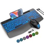 Wireless Keyboard and Mouse Backlits, Wrist Rest, Jiggler Mouse, Rechargeable Ergonomic Keyboard with Phone Holder, Silent Light Up Combo for Computer, Mac, PC, Laptop, Chromebook (Large Print)