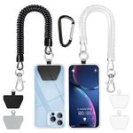 SHANSHUI Phone Tether Lanyard, Strong Spring Rope Climbing Hook, 4x Phone Tether Tabs Free Your Hand Stylish Phone Chain Strap for All Smartphones - 2PCS Black White