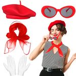 Beamely French Women set, Women Fancy Dress Costume Accessories Set French Artist Mime Kit with Red Beret Scarf Sunglasses Gloves for Women Girls Cosplay Party Supplies School Dress Up Day