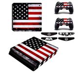 Elton Old American Flag Theme Skin Sticker Cover for PS4 Slim Console and Controllers Full Set Console Decal Stickers for Front & Back 4 Led bar Decal +2 Controller Decal Cover