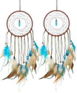 MEXIDAWN 2 Pack DIY Feather Dream Catcher Kits Turquoise Wall Hanging Boho Decor Handmade Dream Catcher for Adults