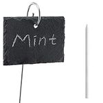 Navaris Slate Garden Markers (10 Pieces) - Plant Marker Label Signs with Stakes - for Plants, Vegetables, Herbs, Gardens - Includes Chalk Pencils - Rectangular