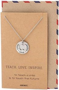 Quan Jewelry Teacher Necklace Apple Jewelry Teacher Gifts Motivational Appreciation Charm Necklace for Women Teach Love Inspire Collection : Silver Tone