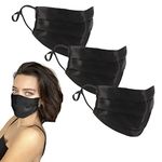 GOLDEN HOUR Silk Satin Face Mask | Sensitive Skin Face Mask | Hypoallergenic Face Mask | Adjustable Face Mask | Silk Face Mask Washable UK (Set of 3, Black)