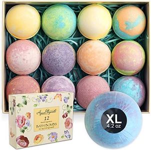Aqua Elegante Flower Bath Bombs Gift Set - 12 Large Bathbombs for Women with Scented Essential Oils and Moisturizing Shea Butter, No Stain, Natural, Vegan Spa Present for Mom, Wife, Girlfriend