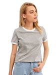 TOPLOT Stripe Printed Short Sleeve Regular Fit Top for Women (Top-5142-Grey-L)