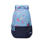 Genie Violet Backpack for Girls, 17" Cute, Colourful Bags, Water Resistant and Lightweight, 3 Compartment with Happy Pouch, 27 Liters, Nylon Twill, Blue, Blue, 17 inch, Casual