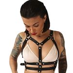 Wiwpar Punk Black Leather Chest Harness Body Waist Chain Belt Rave Nightclub Sexy Belly Bra Jewelry Accessory for Women Girls