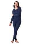 LAPASA Women's 100% Merino Wool Base Layer Set Thermal Underwear Long Sleeve Top, Elastic Long Johns Bottom, Navy Blue (L58), L