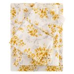 Mooreeke Floral Queen Bed Sheets, Soft Microfiber Yellow Flower Printed Bedding Sheets & Pillowcases, Deep Pocket Non-Slip Vintage Pattern Queen Sheet