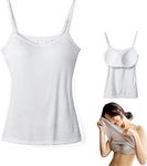 MasterUnion Women Cotton Camisole with Shelf Bra-2 In 1 Camisoles Tank with Built-in Bra -Camisole Tanks Built-in Bra Adjustable Spaghetti- Jersey Camisole-S,White