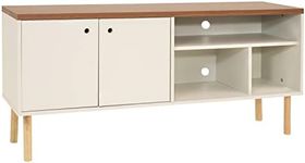 Sunnydaze Mid-Century Modern TV Stand for 55-Inch TV - Entertainment Stand for Living Room, Den, or Family Room - TV Media Console with Side Storage Cabinet and Shelves - Latte