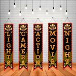 Party Baazaar Bollywood Light Camera Action Movie Night Porch Sign Banner | Bollywood Red Carpet Backdrop | Bollywood Backdrop for Movie Party Decorations (Pack of 5, Multi Color, Size: 5x1 Feet)