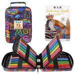 H & B 72 Colouring Pencils Set with Colouring Book Professional Coloured Pencils Perfect for Adult and Artists Blending, Shading and Layering