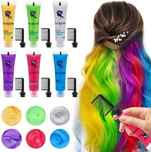 6PCS Temporary Hair Dye for Dark & Light Hair, Hair Chalk for Girls, Kids Hair Dye for Temporary Hair Color for Kids, Washable Hair Dye, Girl Gifts for 7 8 9 10 11 12 13 Year Old Girls Birthday Gifts