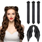 4 in 1 Pack Heatless Curls No Heat Curling Rod, Velvet Hair Curlers to Sleep in Overnight Curls with Hook Blowout Rods Headband with Silk Scarf Curl Styling Kit for Long Medium Hair,Black