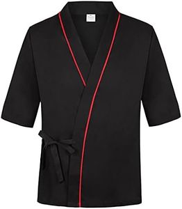 Sushi Chef Coat Unisex 3/4 Sleeve Japanese Chef Kimono Restaurant Uniform for Men and Women Black L