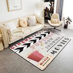 Homewish Vintage Cinema Style Area Rug,Home Theater Film Carpet,Movie Themed Area Rugs,Retro Cinema Ticket Clapboard Popcorn Filmstrip Print Indoor Floor Mat for Bedroom Washable,100x150cm