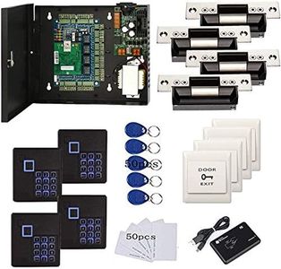 4 Doors Complete TCP/IP PIN Code RFID Card/Fob Access Control Systems with North American Standard Electric Strike for Latch Doors Keypad Reader 110V Power Supply Phone APP Remote Open Door