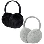 2 Pack Upgraded Adjustable Faux Fur Earmuffs- Soft Warm Ear Muffs for Winter Women Men- Ear Covers Ear Warmers for Most Adults (Black & Gray)