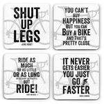 Premium Cycling Quote Coasters Set - Cork-Backed Coasters with Inspirational Sayings from Jens Voigt, Eddy Merckx, Greg LeMond - Pack of 4