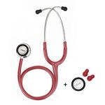 eSteth Classic Stethoscope - Sensitive Chest Piece for Monitoring Amplified Heart & Lung Sounds - Lightweight, Flexible Stethoscope Tubing - Extra Ear Tips & Non-Chill Ring - 32" Long, Cherry Red