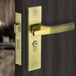 Plantex Heavy-Duty Door Lock Set - Main Door Lock Handle Set/ 6-Lever Lock Mechanism with 3 Years of Warranty/Mortise Lock with 3 Keys, Brass Lock Body & Cylinder(8114 - Brass Antique & PVD Gold)