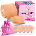 BLOOMORA Boob Tape for Large Breasts – Invisible Lift for Women - Breast Lift Tape with Silicone Nipple Covers - Perfect with Strapless Dresses - Numerous Accessories Included - Beige