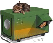 Outdoor Heated Cat House for Winter - Weatherproof & Insulated & Safe Escape Door Feral Cat Shelter with Waterproof Heated Cat Bed Pet Heating Pad, Warm House for Outside Stray and Barn Cats
