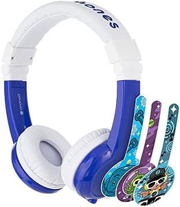 BuddyPhones Explore Foldable, Volume-Limiting Kids Headphones, Built-in Microphone, BuddyCable for Sharing, Perfect for iPad, iPhone, Fire, and Android, Blue