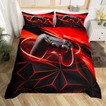 Boy Gaming Comforter Cover for Boys and girls, Teens Gamer Player Duvet Cover Single Size,Video Games with Geometric Aperture Bedding Set Youth Man Room Decorative 2 Pcs Bedding Set, Red Black