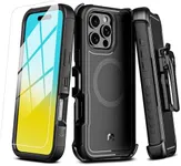 M MYBAT PRO Maverick Series iPhone 16 Pro Case with Belt Clip Holster,[Compatible with Magsafe] w/Screen Protector,Anti-Drop,Shockproof,with 360°Rotating Kickstand,Heavy Duty Protection Black