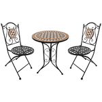 Outsunny 3 PCs Garden Mosaic Bistro Set Outdoor Patio 2 Folding Chairs & 1 Round Table Outdoor Furniture Vintage