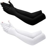 Jecery 2 Pairs UV Long Sun Gloves Women's Sunblock Driving Gloves Non Slip Full Finger Arm Sun Protective for Outdoor Sports (Black, White), Black, White, 20.08 inches