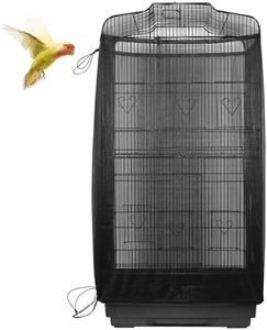 ASOCEA Bird Cage Seed Catcher,Large Bird Cage Cover Adjustable Soft Airy Skirt Guard Birdcage Nylon Mesh Net for Parrot Parakeet Macaw African Round Square Cages Cover (Black,78.5*27.6in/200*70cm)