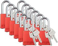 Brady Safety Lockout Padlock Sets - 12 Pack - Red - Keyed Different Safety Lockout Padlocks - 2 Keys Per Lock - SDAL-RED-38ST-KD12