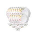 La Opala Novo Collection Opal Glass Crockery | for Family of 6 | Dinner Set 18 pcs Autumn Flower | Plates & Bowls for Dining | Microwave Safe | 100% Vegetarian | Extra Strong | Light & White