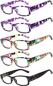 Readers 5 Pack Reading Glasses Ladies, 2020_2purple_2multi_1black, One Size