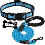 PAWPRO HANDMADE Reflective Dog Collar with Customizable Bone-Shaped Tag – Adjustable for Safety and Comfort, Fits 35-50 cm Neck – Black (Blue, 15-25 inch)
