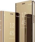 ELICA Mirror Glass Flip Cover Professional Leather Flip Cover for Samsung Galaxy S24 Ultra 5G - Gold