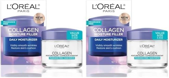 L'Oreal Paris Collagen Moisture Filler Face Cream, Anti-Aging Face Moisturizer, Non-Greasy Fragrance Free Skin Care Formula For Up to 48HR Hydration, 3.4 Oz, (Pack of 2)
