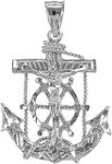 Men's Fine Jewelry .925 Sterling Silver Mariner Crucifix Anchor Cross Pendant Charm, Metal