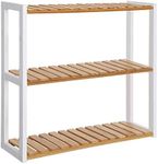 SONGMICS Bamboo Bathroom Shelf, 3-Tier Adjustable Rack, Wall-Mounted or Stand, in The Living Room, Balcony, Kitchen, Natural and White UBCB13WN